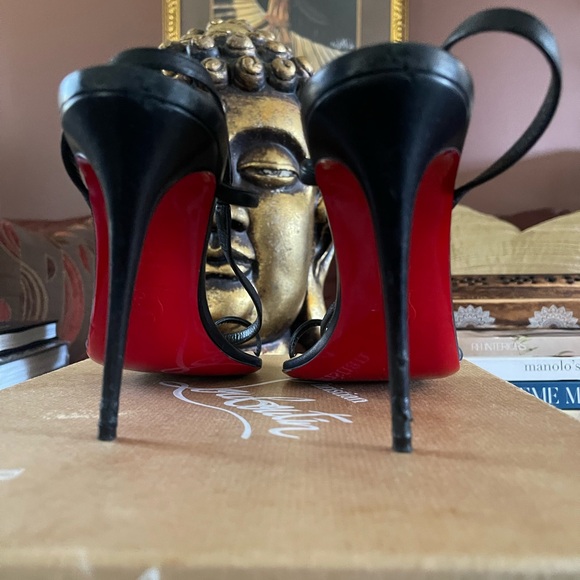 Christian Louboutin Rosalie Black Leather Strappy Slingback Heels with pvc 41.5 - Picture 3 of 5